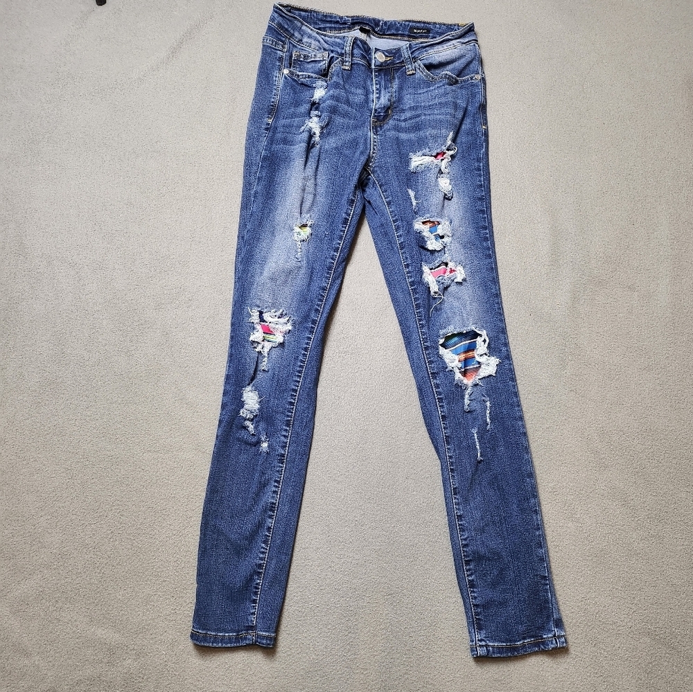 Judy Blue Skinny Fit Colorful Rainbow Patch Ankle Distressed Jeans Size 28